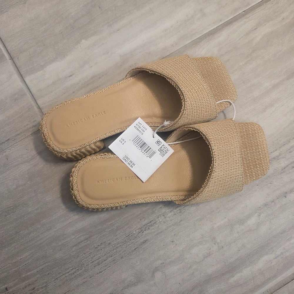 American Eagle Outfitters Natural Raffia Slide Mules